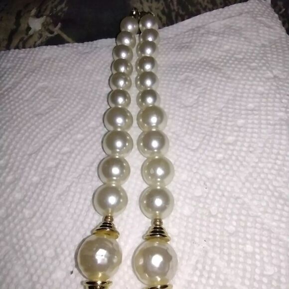 Vintage Gold Tone spacers Faux Pearl Beaded Necklace 24" - Picture 5 of 5